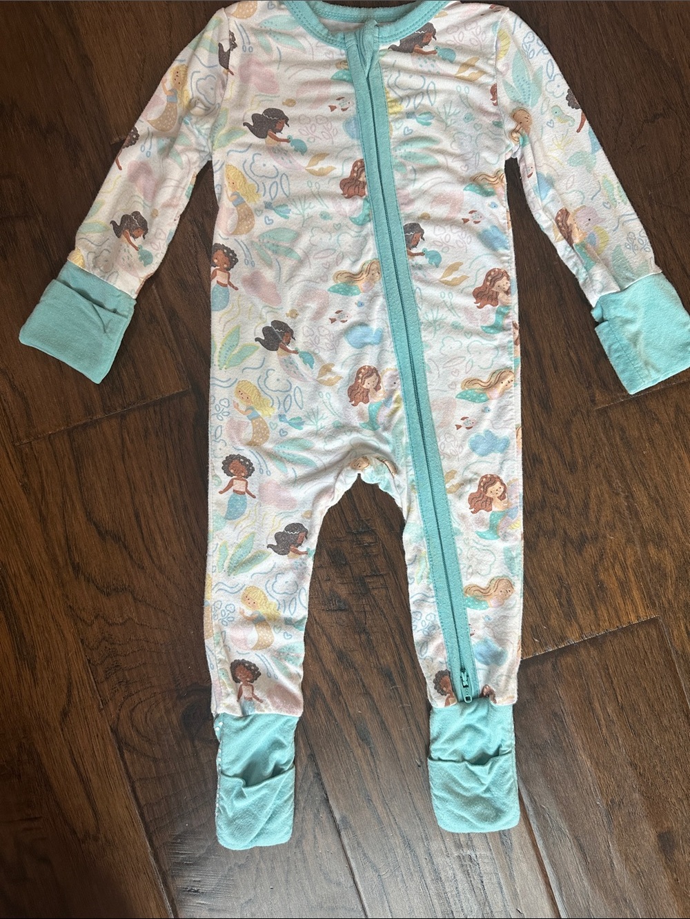 Angel Dear Aqua Trim Mermaid Print Footie